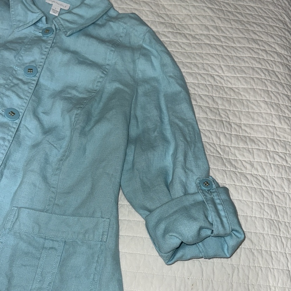 Charter Club Aqua Utility Jacket 100% linen Large vguc - Picture 7 of 7